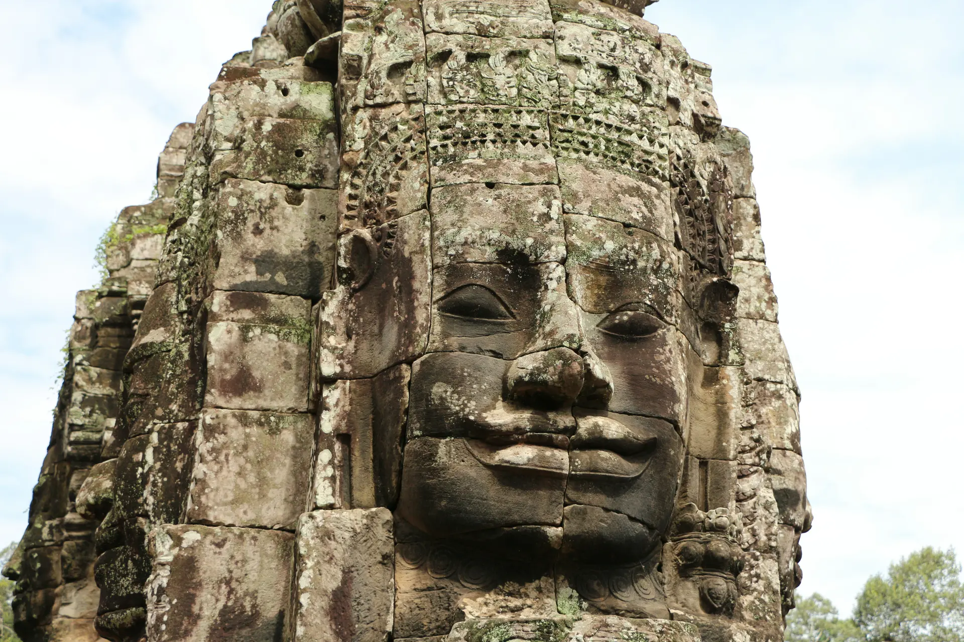 Stone face and tree at Bayon Temple