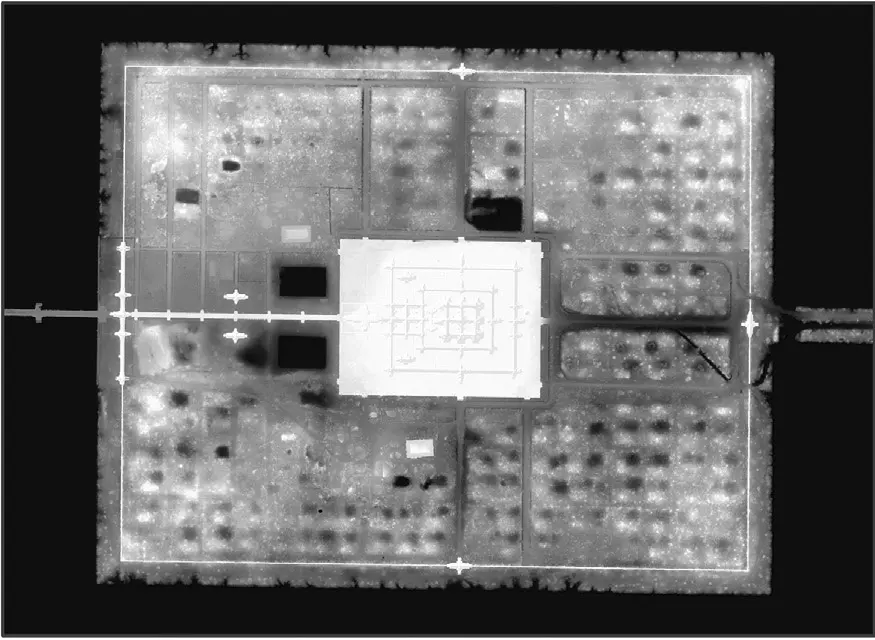 LiDAR-derived bare-earth model of Angkor Wat's moated temple enclosure and surrounding occupation mounds.