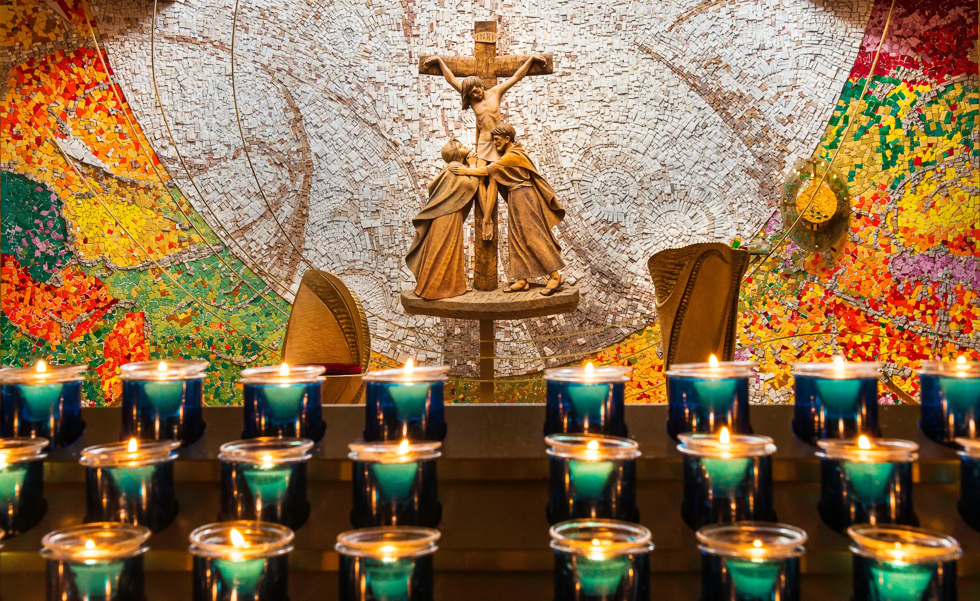 Candles and mosaic in the Chapel of Reconciliation at Knock Shrine
