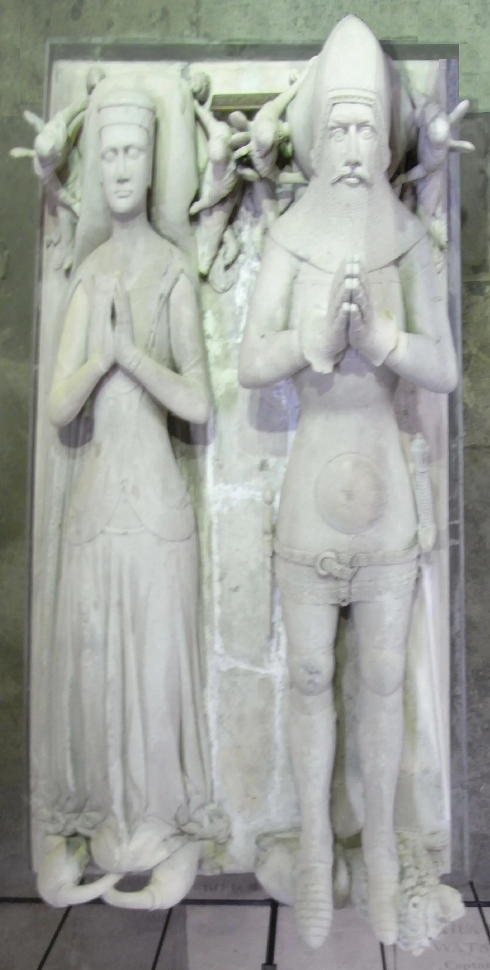 Effigies of Hugh Courtenay, 2nd Earl of Devon (1303-1377) and his wife Margaret de Bohun (d.1391), south transept, Exeter Cathedral, Devon