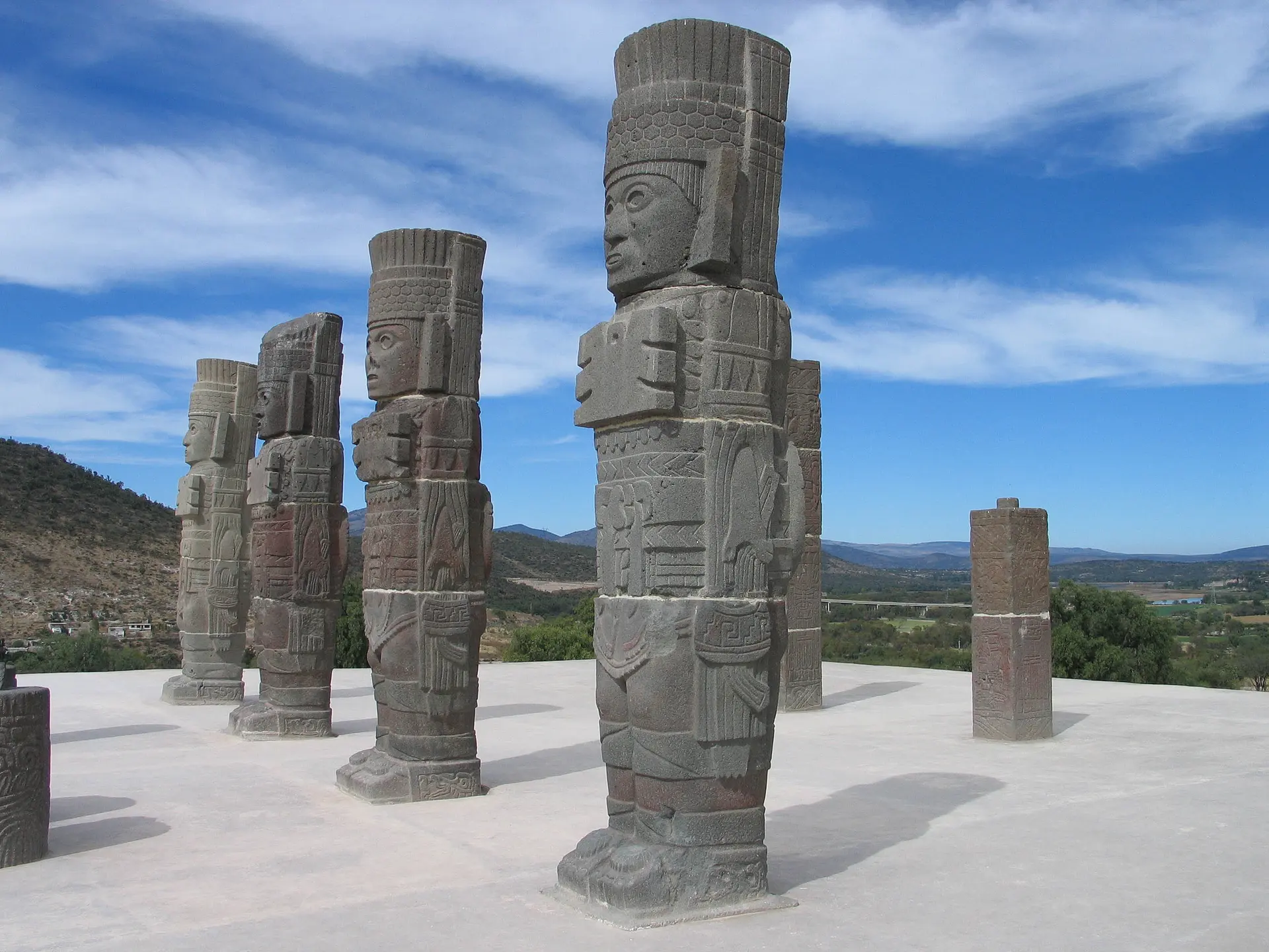 The four Atlantes on Pyramid B at Tula Archaeological Zone in Hidalgo, Mexico