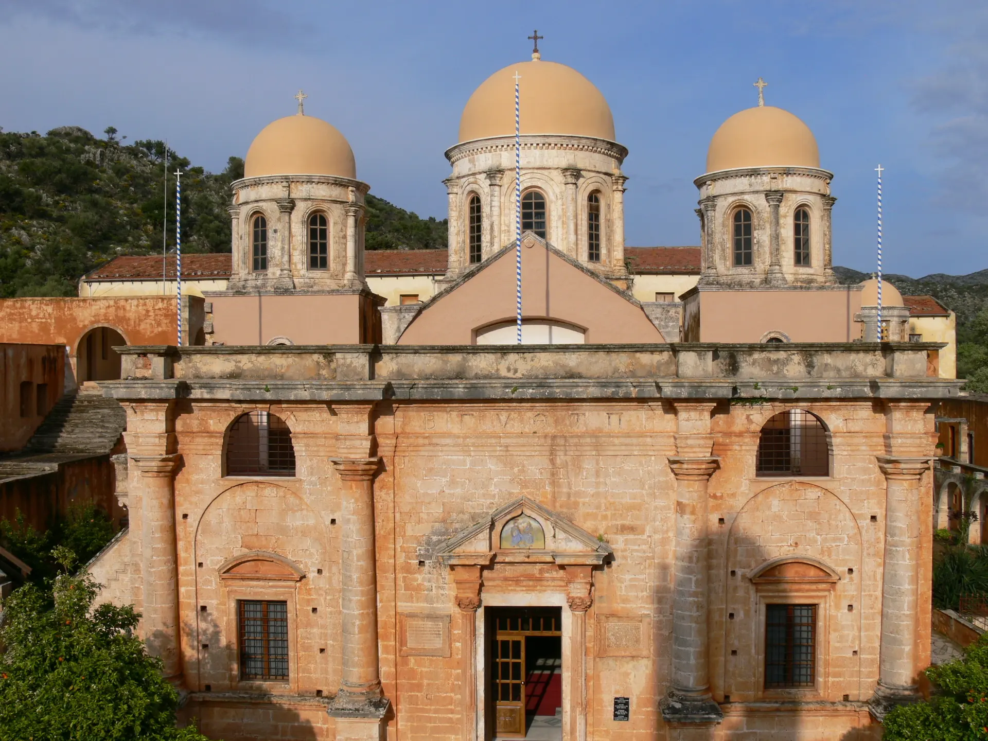 Agia Triada monastery, Akrotiri ( Crete ). Monastery church - facade.